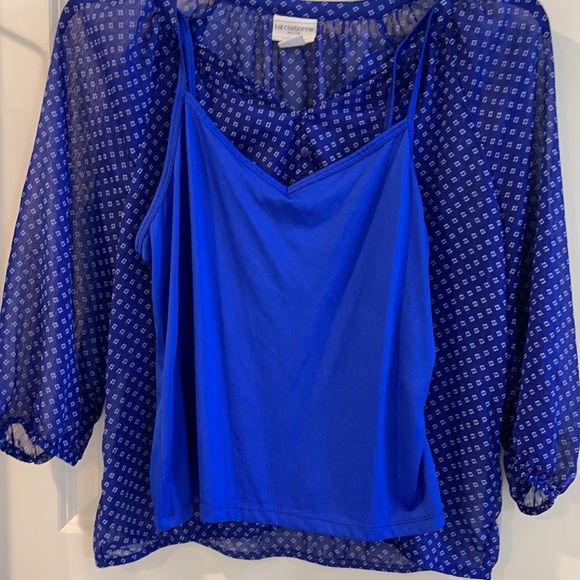 Liz Claiborne blue sheer blouse with cami petite - Picture 5 of 5
